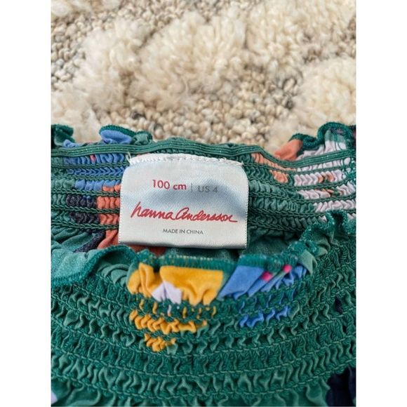 Hanna Andersson Top Smock Neck 3/4 Sleeve Floral Ladybug Green Girls Kids Size 4 - Picture 3 of 9